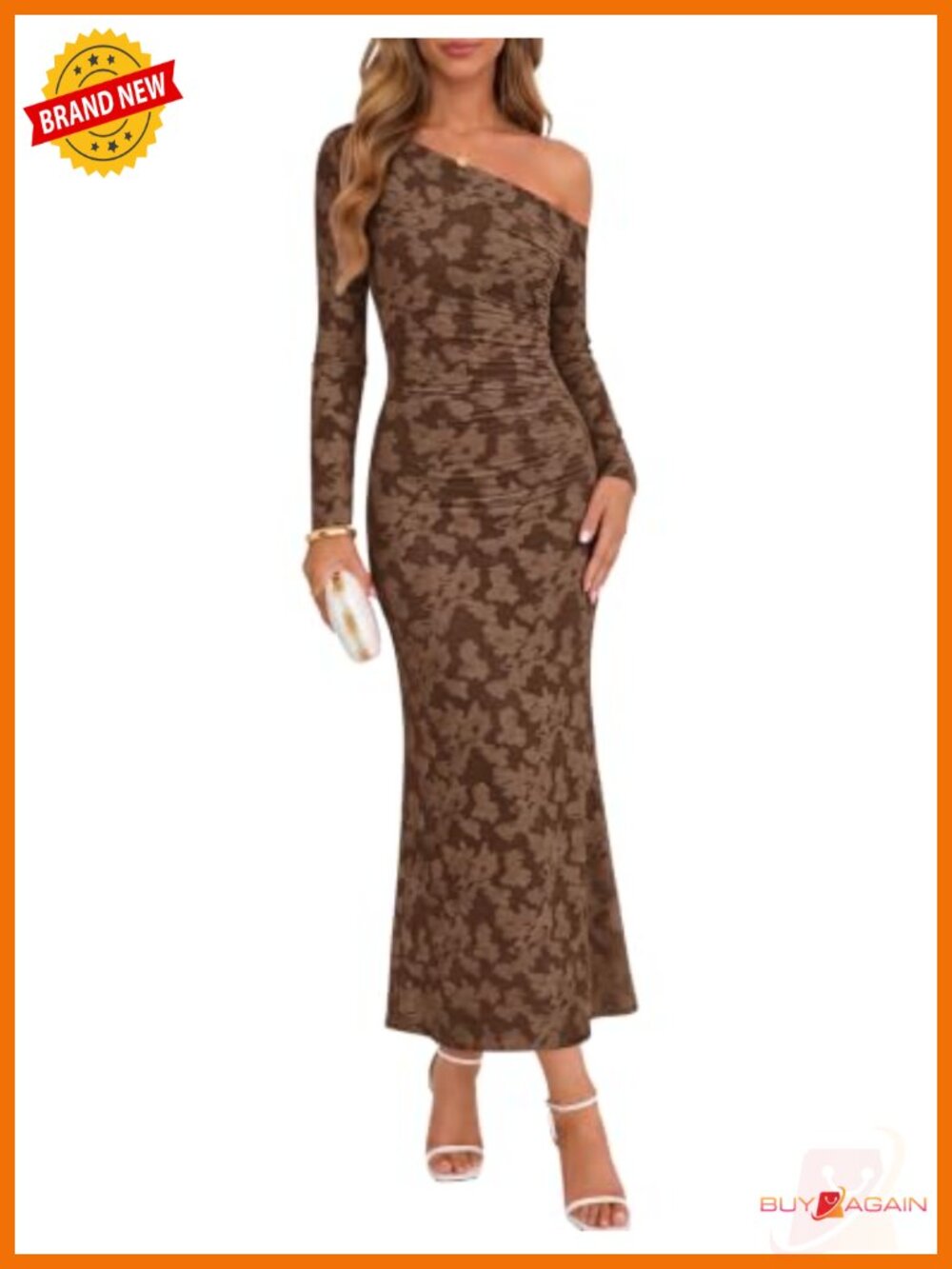 Off Shoulder Long Sleeve Floral Bodycon Maxi Dress Wedding Guest